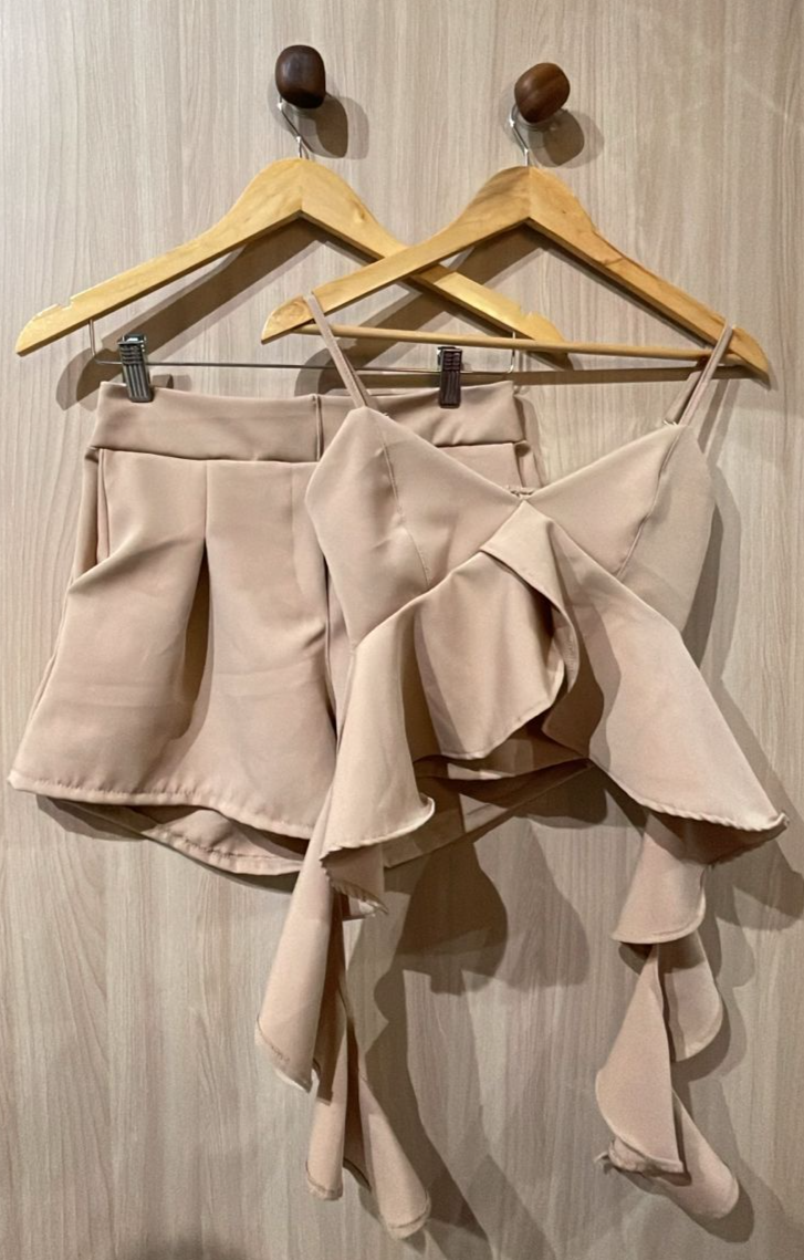 CONJUNTO SHORT ALFAIATARIA BEGE