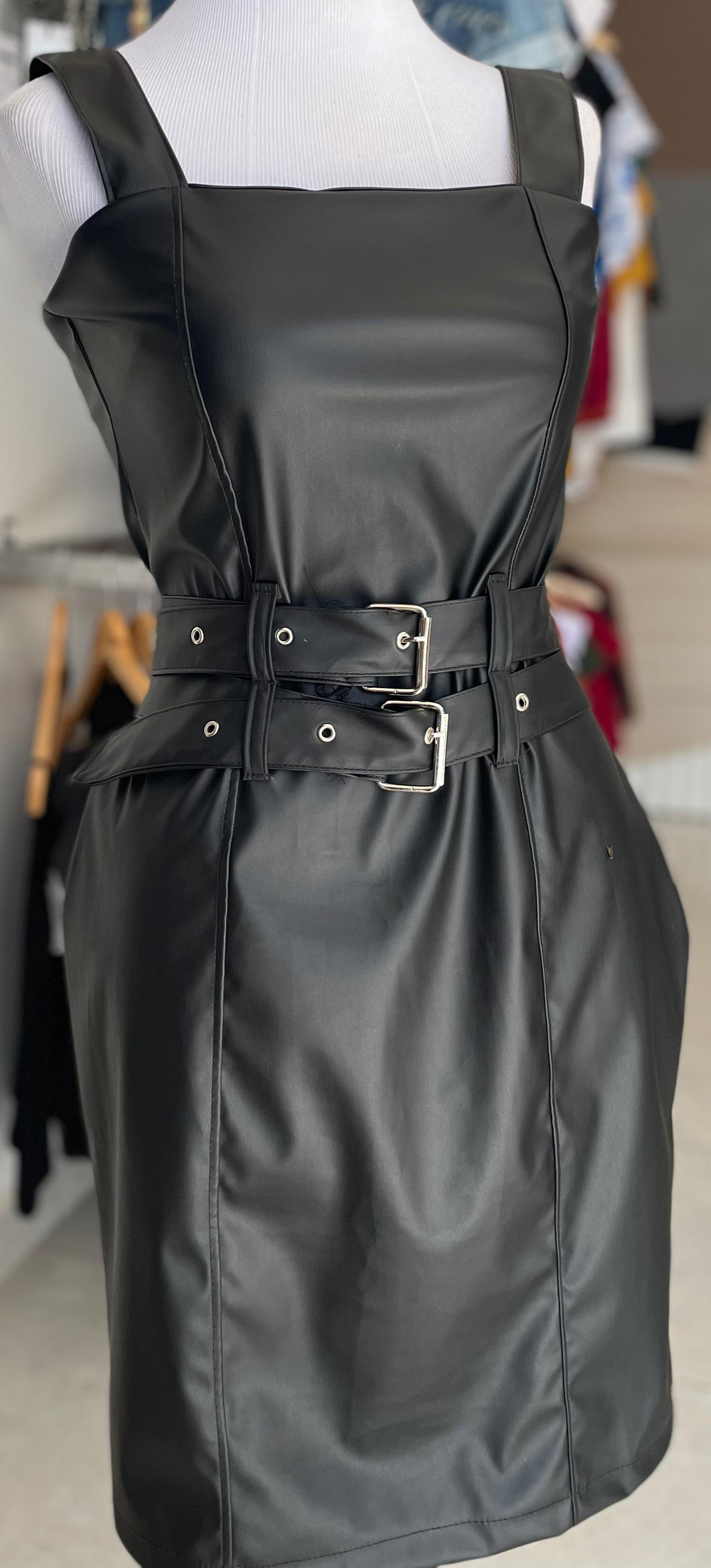 VESTIDO COURO CINTO DUPLO