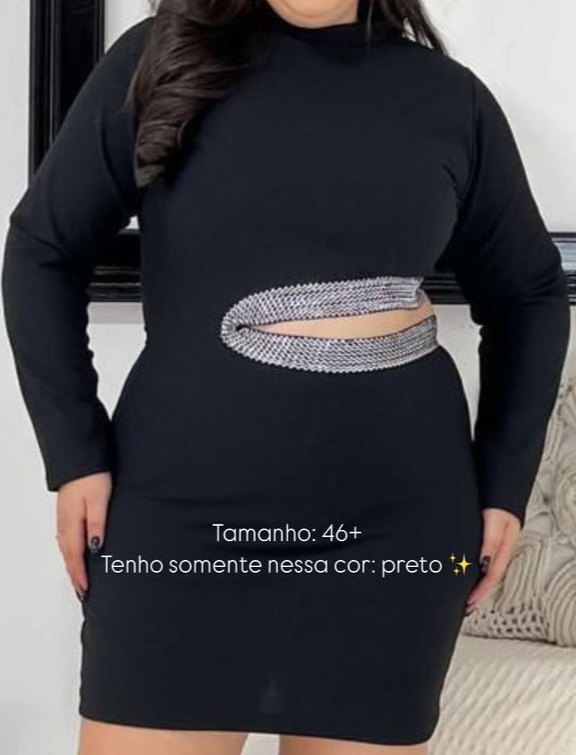 VESTIDO MANGA LONGA PLUS PRETO