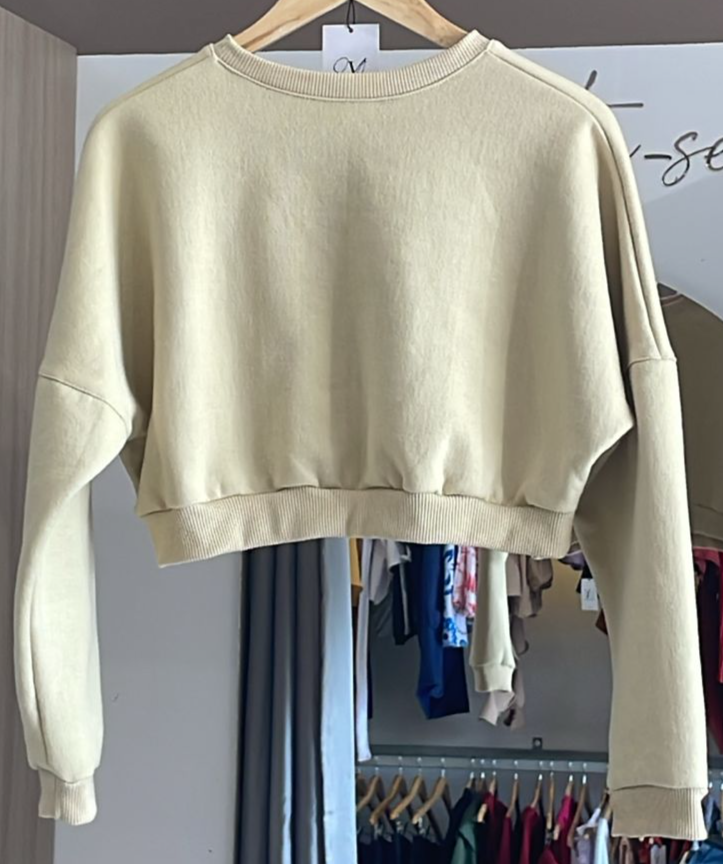 CASACO CROPPED MOLETOM CREME