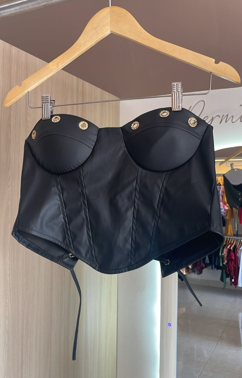 CORSET COURO PRETO