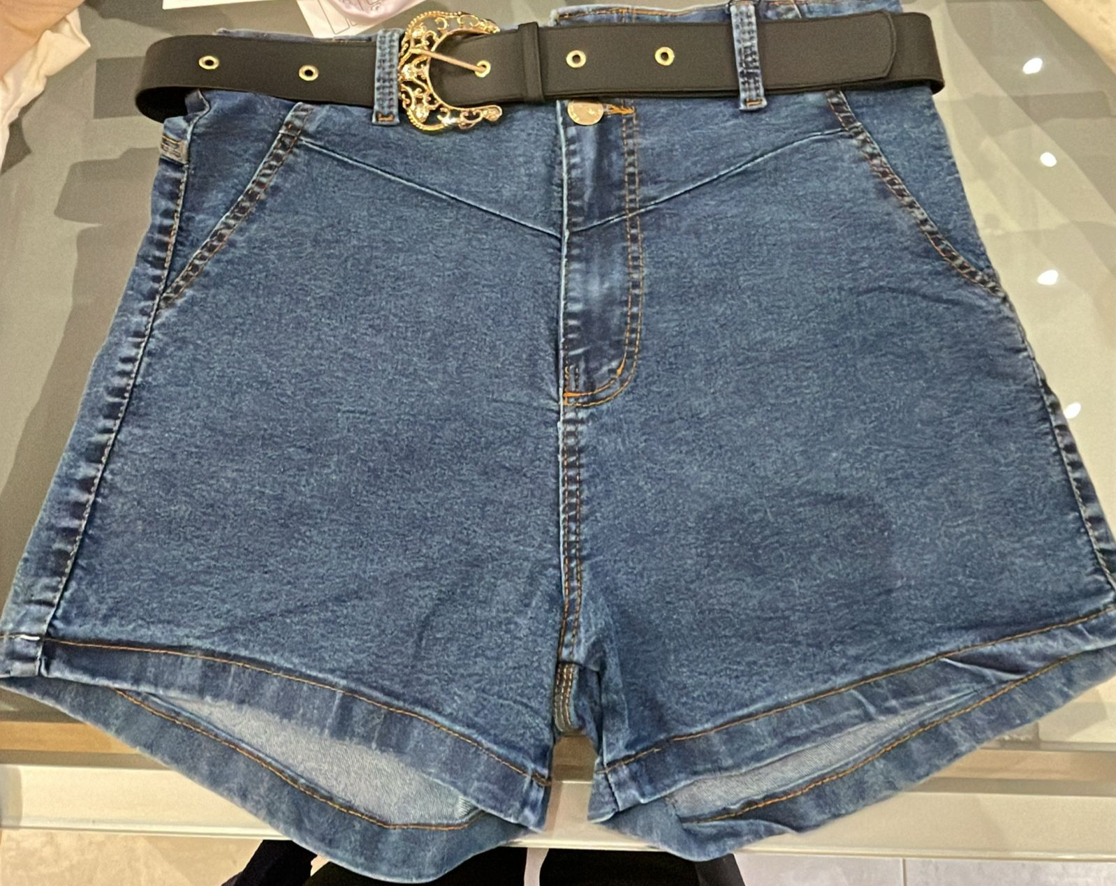 SHORT C/CINTO JEANS AZUL