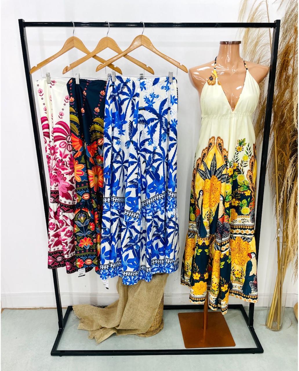 VESTIDO LONGO LASTEX ESTAMPADO