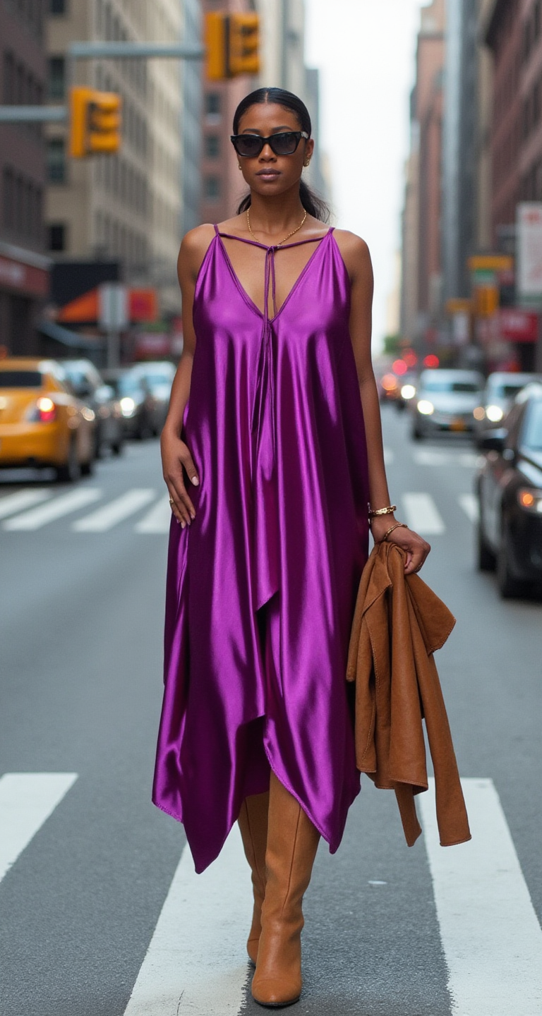 Orchid Purple Satin Asymmetric Dress- Flow by Tara Davis