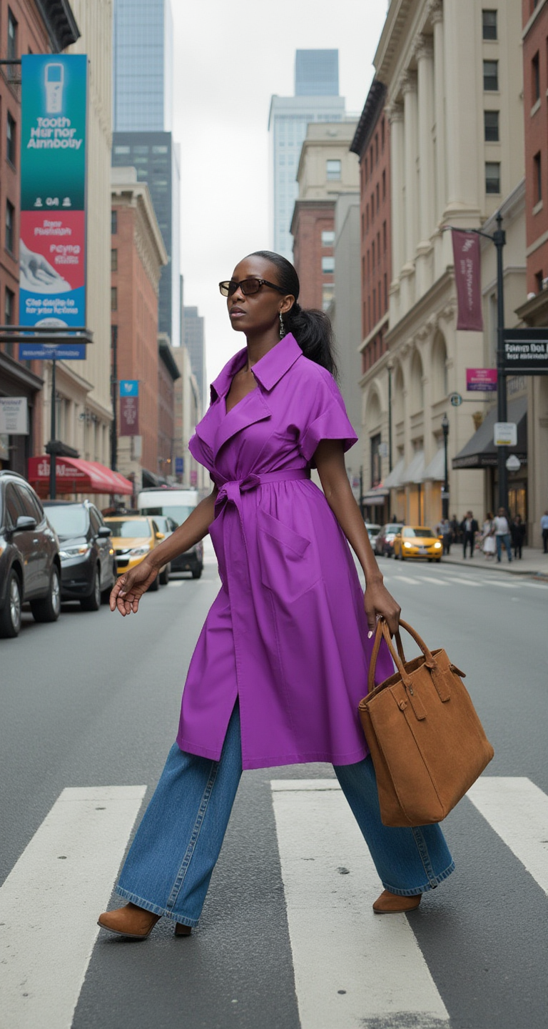 Organic Cotton Orchid Purple Belted Trench Duster Dress- Flow by Tara Davis