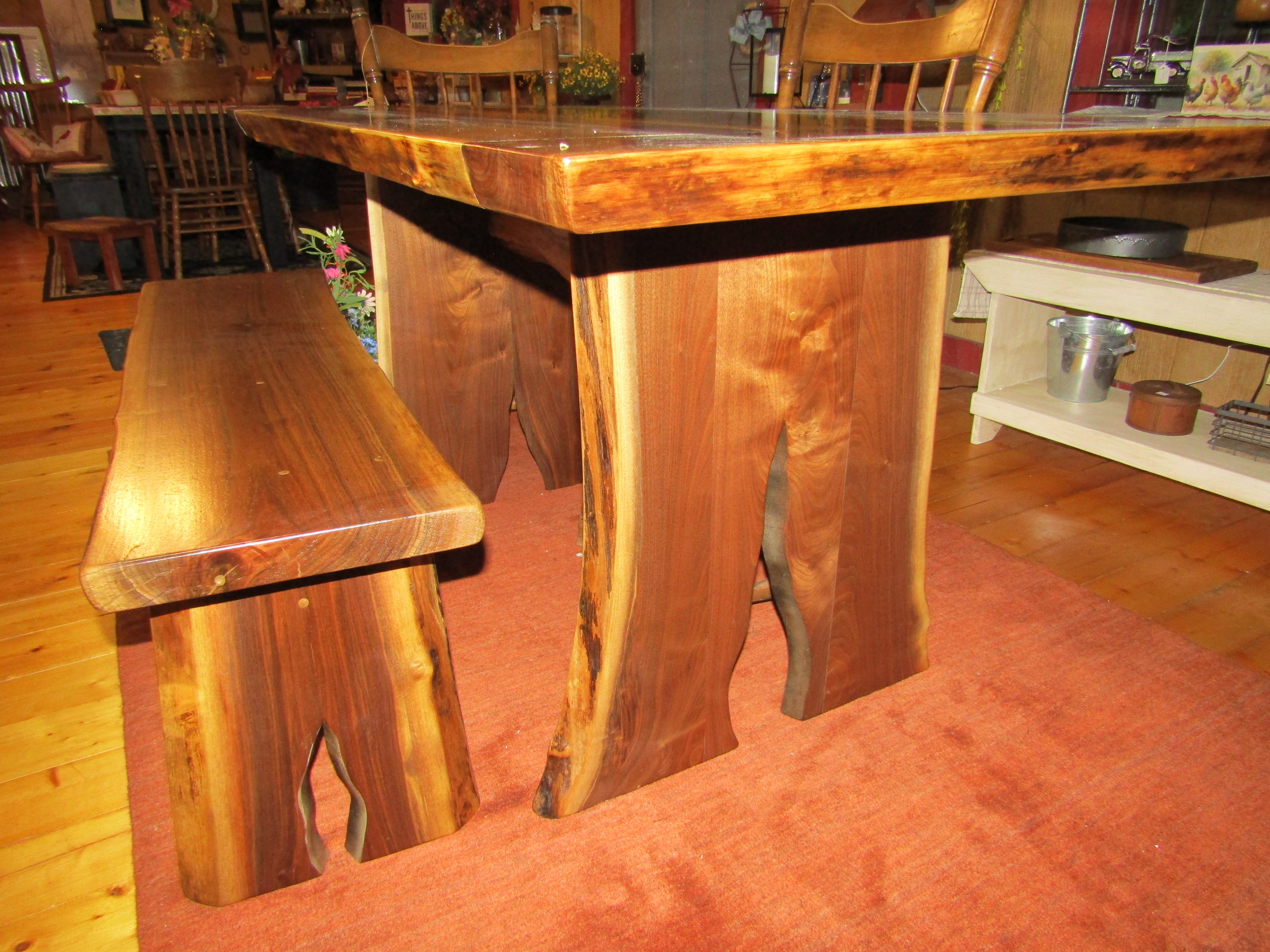 Rustic Solid Wood Dining Table and Bench Set