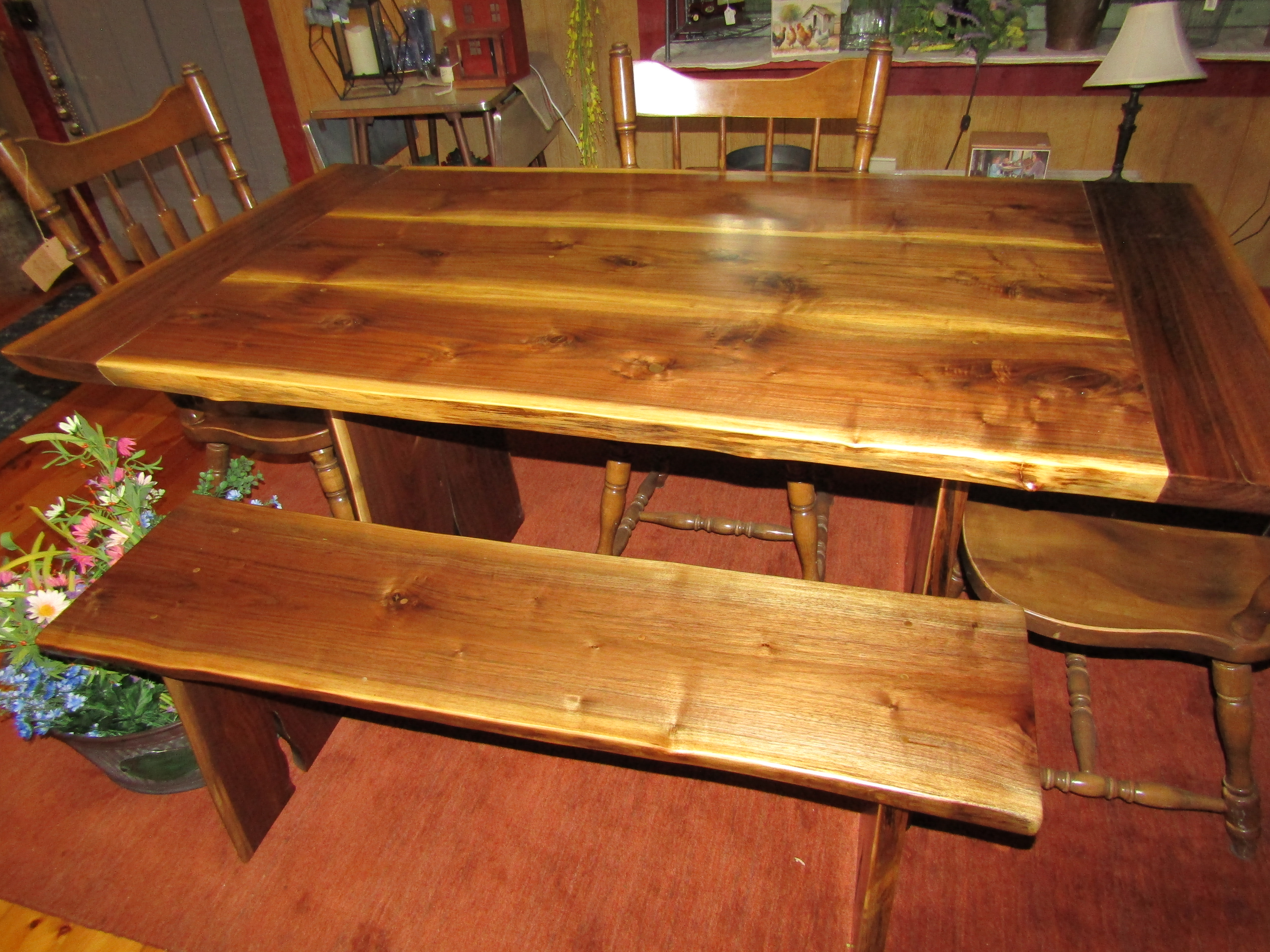 Rustic Solid Wood Dining Table and Bench Set