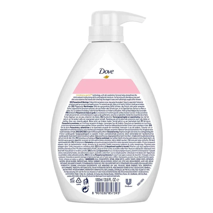 Jabón corporal calmante Dove Rose con aloe vera. 1 litro.