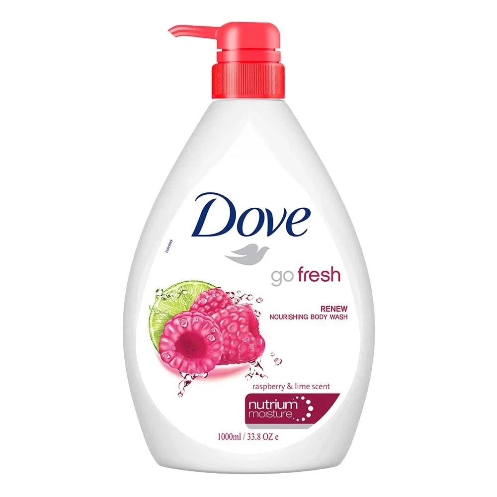 Dove Gel de baño renovador de frambuesa, botella con dosificador, 33,8 oz. 1 LT.