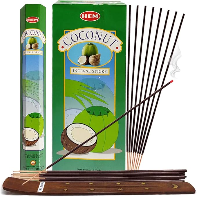 Varitas de incienso de coco HEM. Incluye soporte para incienso!