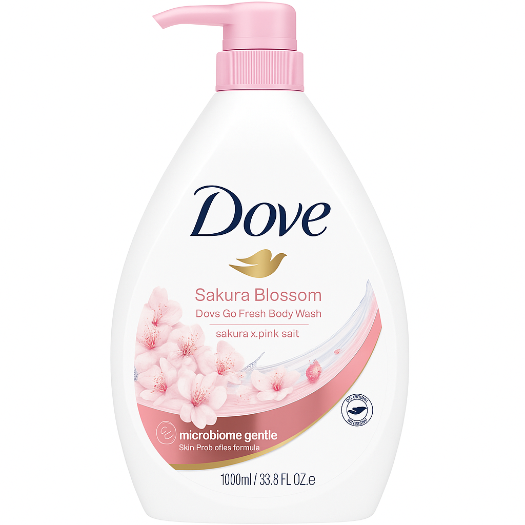 Dove Gel de baño refrescante con flores de Sakura, 1LT