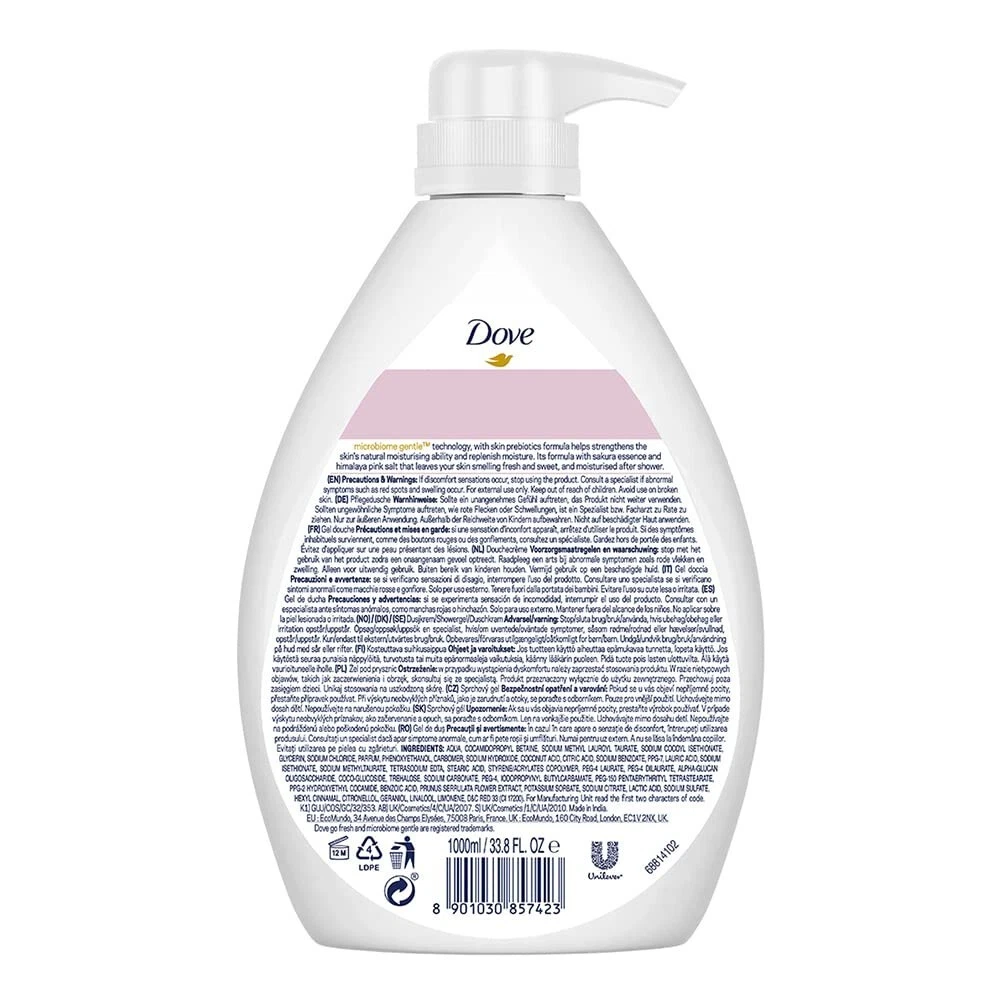 Dove Gel de baño refrescante con flores de Sakura, 1LT