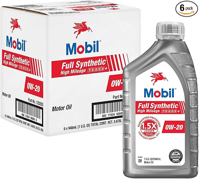 Aceite de motor Mobil totalmente sintético de alto kilometraje 0W-20