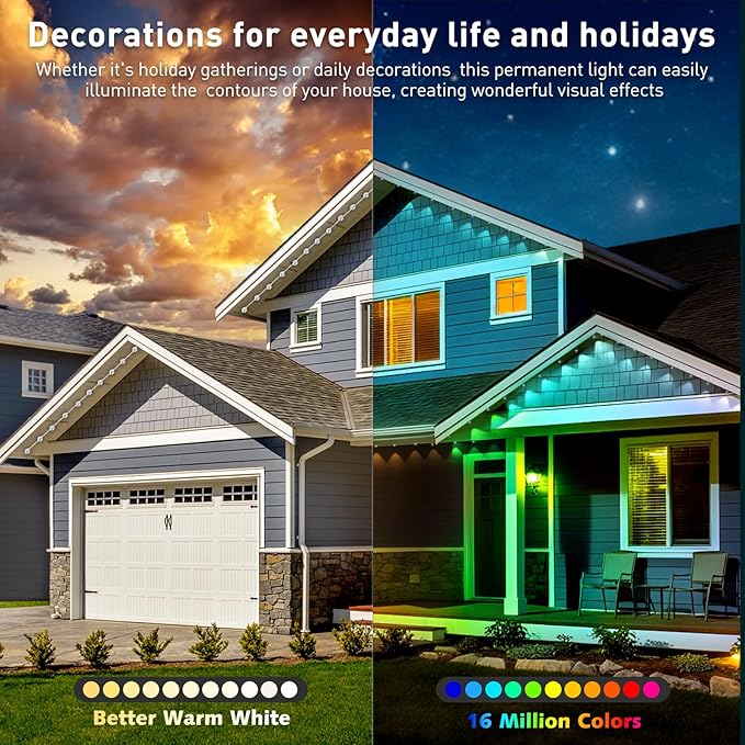 Luces permanentes para exteriores de 100 pies, IP67 resistente al agua