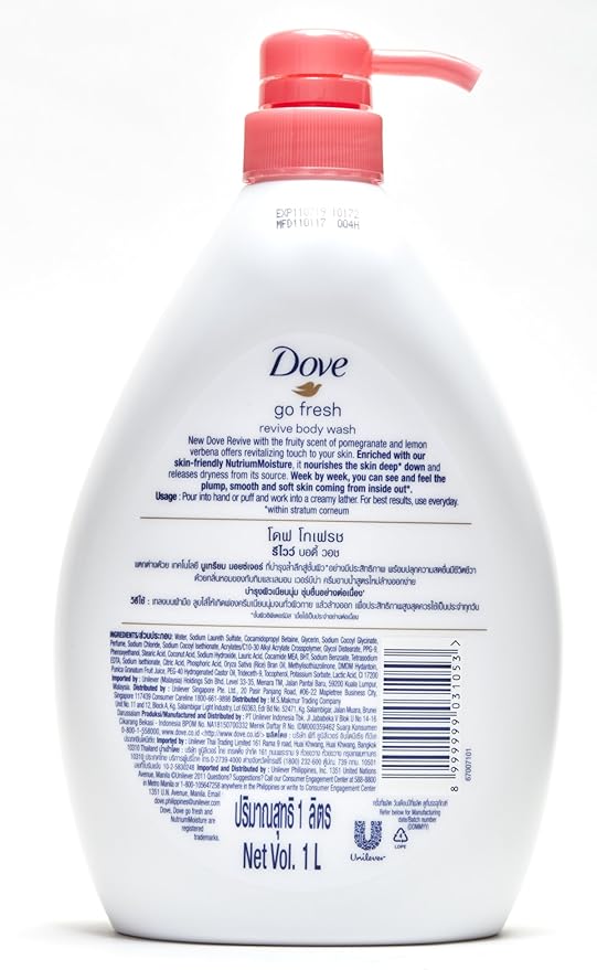 Dove Gel de baño renovador de frambuesa, botella con dosificador, 33,8 oz. 1 LT.
