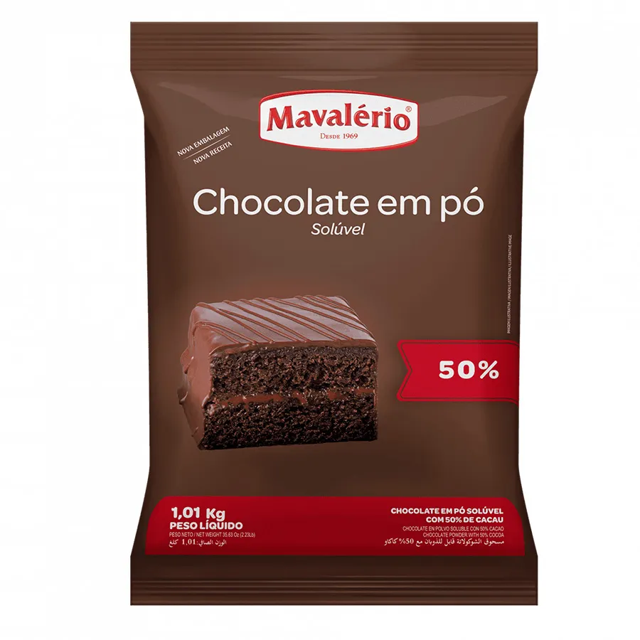 Chocolate em pó solúvel Mavalério 50% 1,01kg
