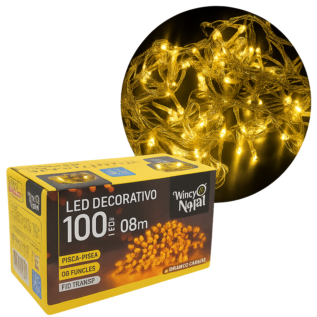 Pisca-pisca LED decorativo 100 lâmpadas 8 metros 127v CORES