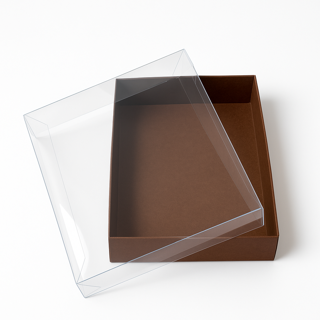 Caixa Marrom com Tampa de Acetato para 4 Doces