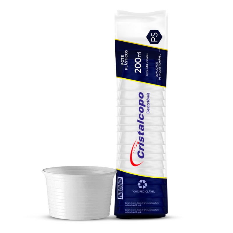 Pote PS Transparente Cristalcopo 200ml com 50 un.