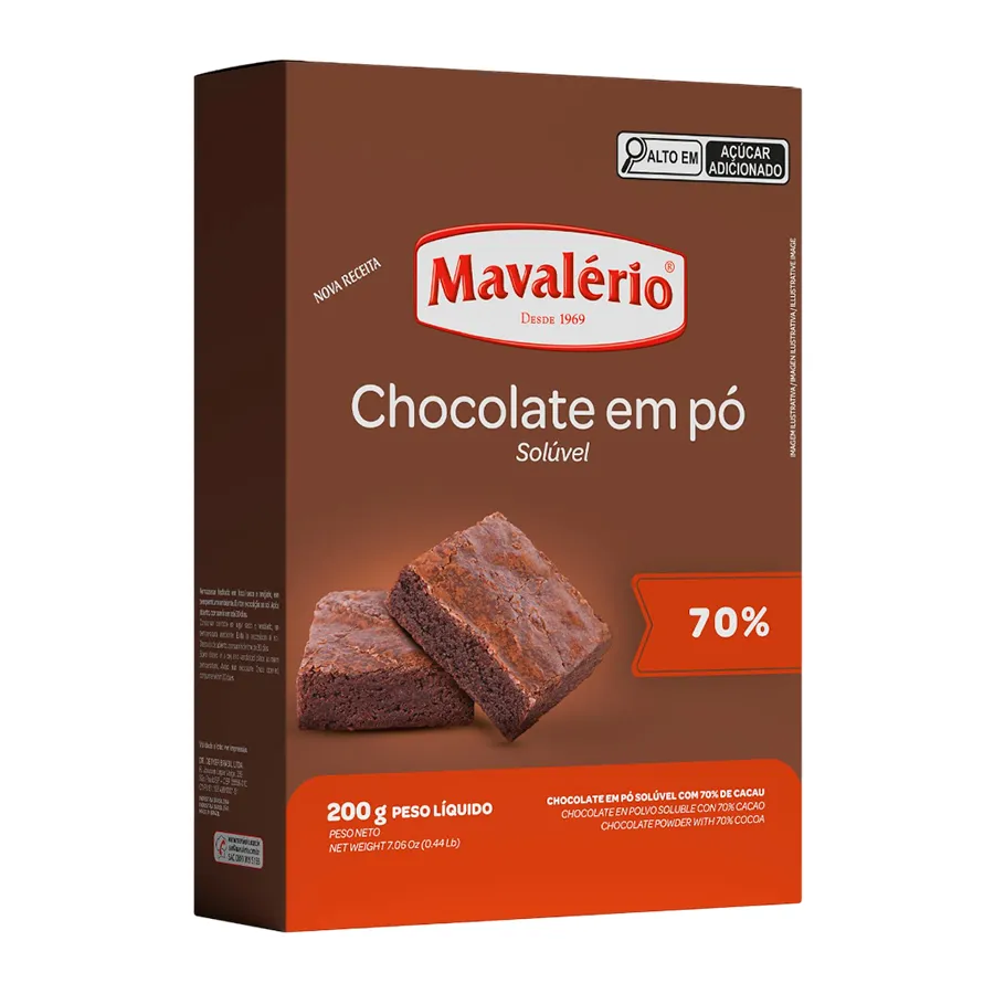 Chocolate em pó solúvel Mavalério 70% 200g