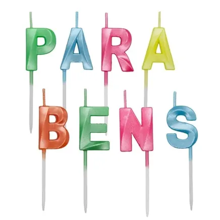 Velas Digner Parabéns Silver Festas CORES com 8un.