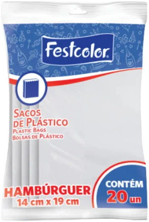 Sacos de Plástico para Hambúrguer Festcolor 14x19 com 20 un.