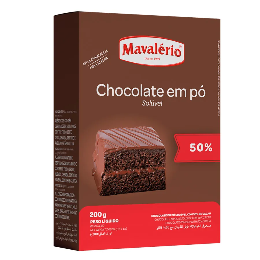 Chocolate em pó sulúvel Mavalério 50% 200g