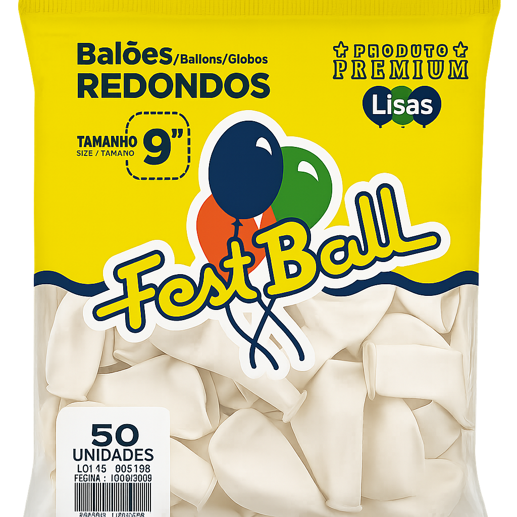 Balões Redondos Festball 9" Branco Perolizado