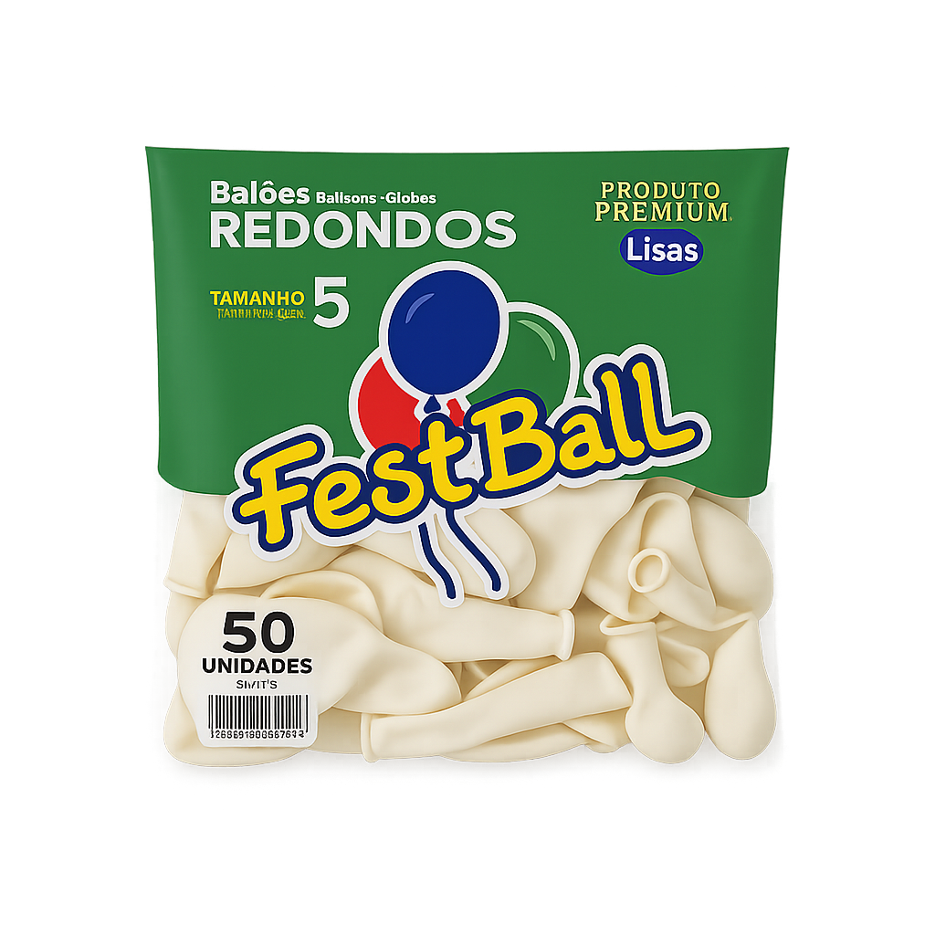 Balões Redondos Festball 5" Branco Perolizado