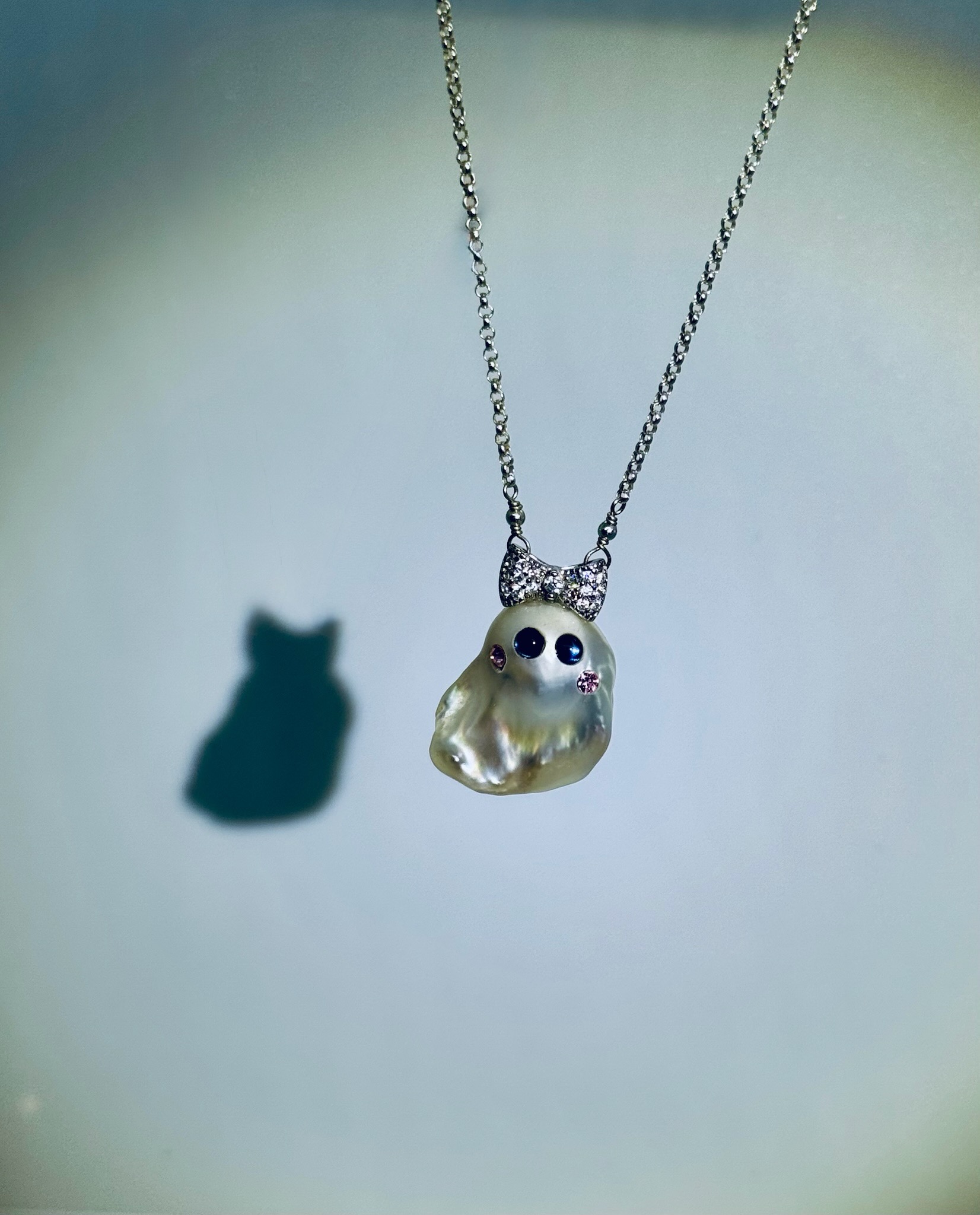 Cute Ghost Pearl Pendant Necklace