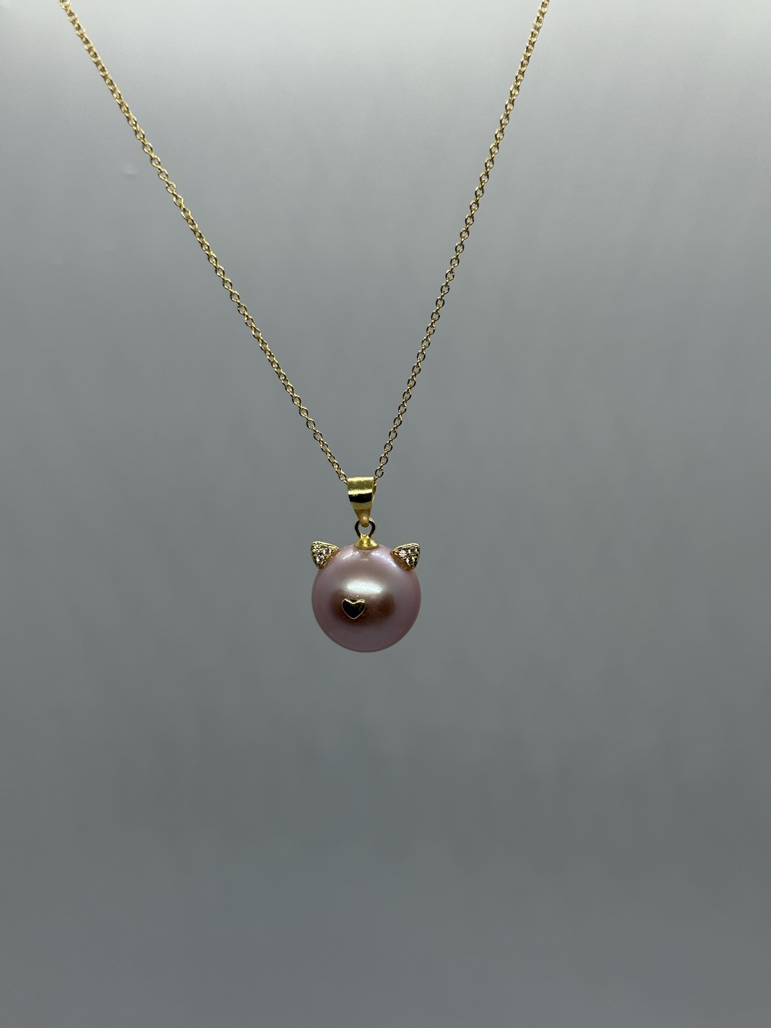 Pink Pearl Cat Pendant Necklace