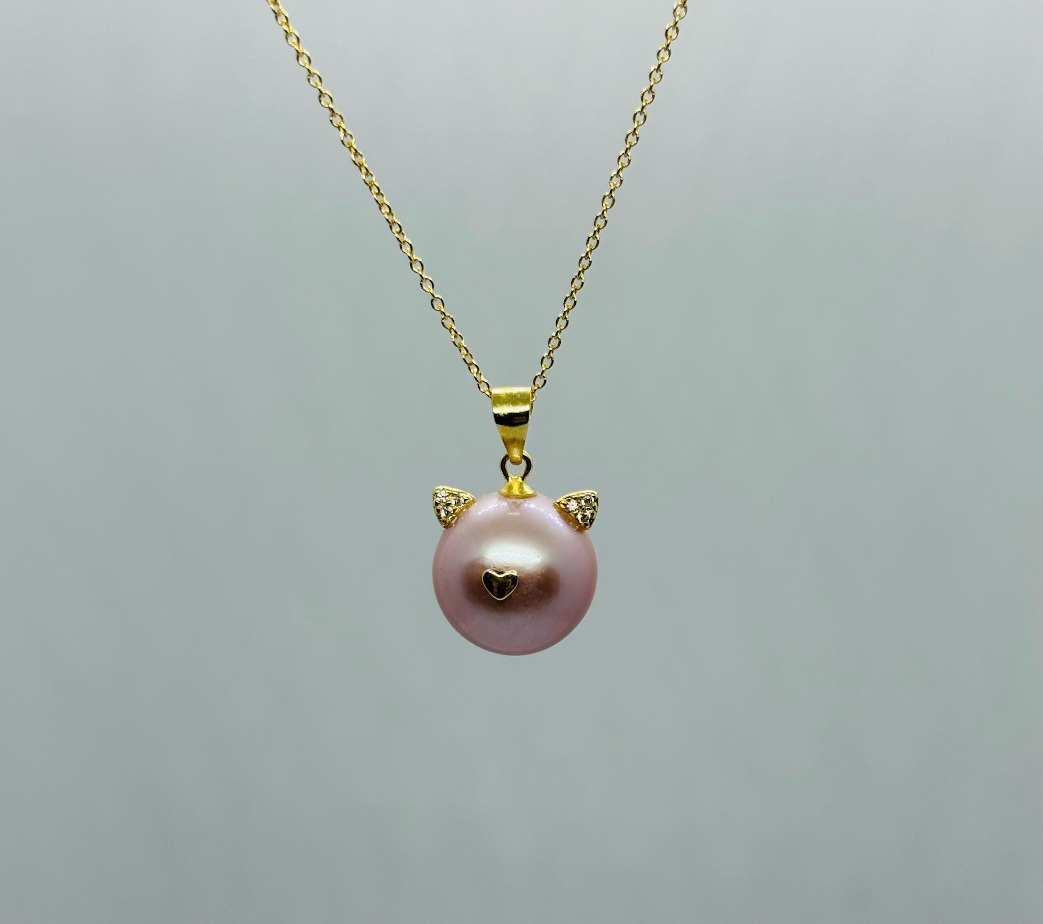 Pink Pearl Cat Pendant Necklace
