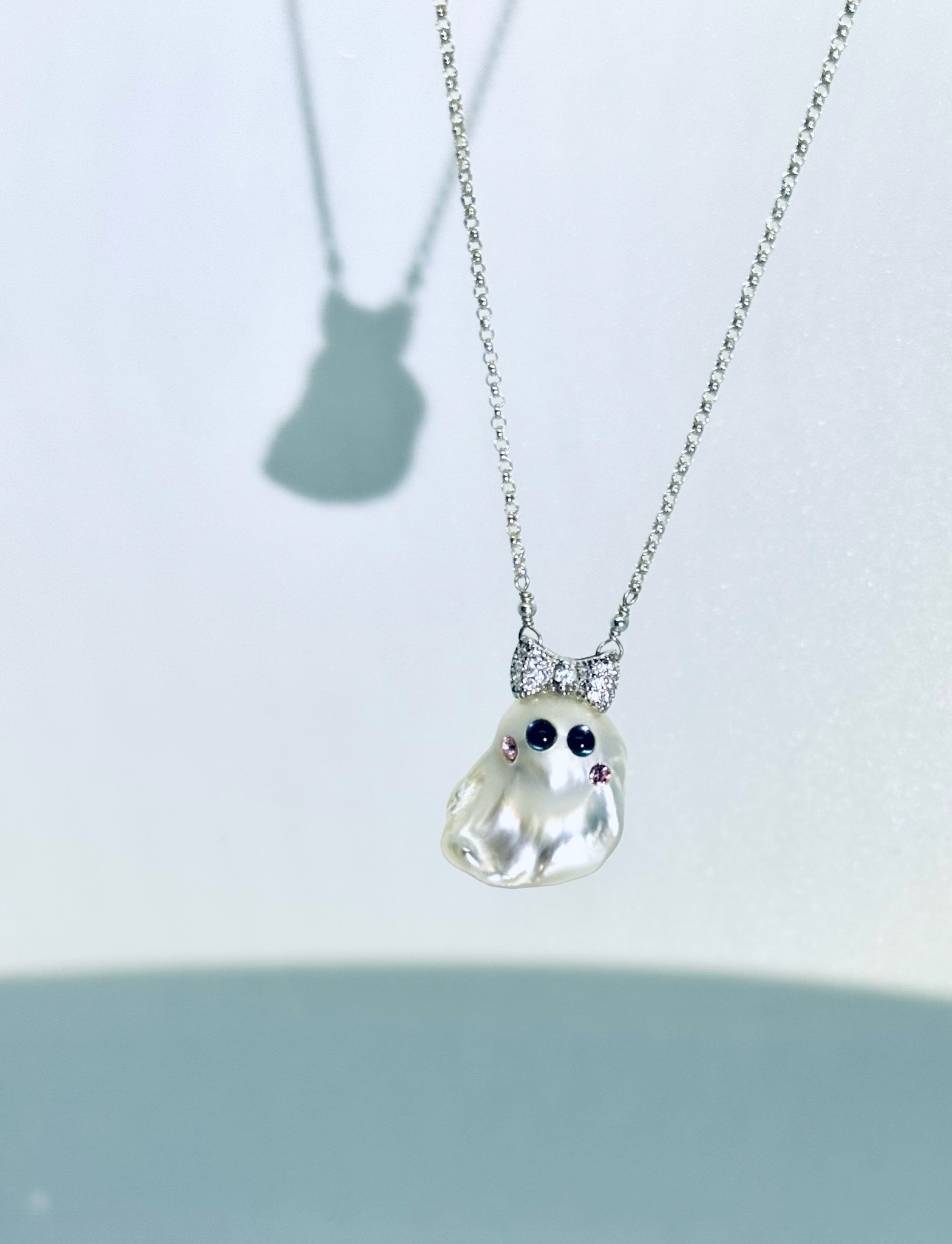 Cute Ghost Pearl Pendant Necklace