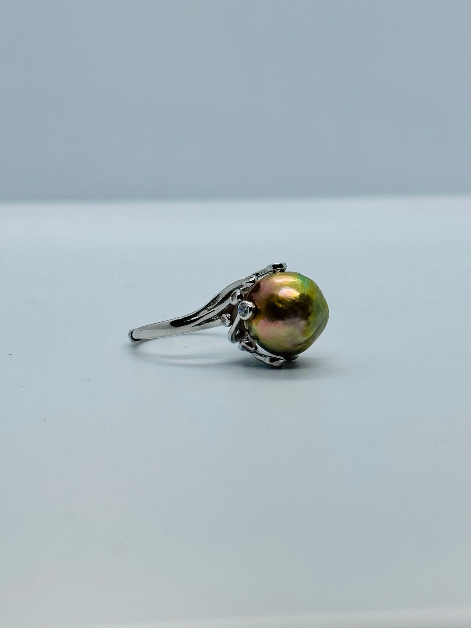 Adjustable Sterling Silver Rainbow Pearl Ring