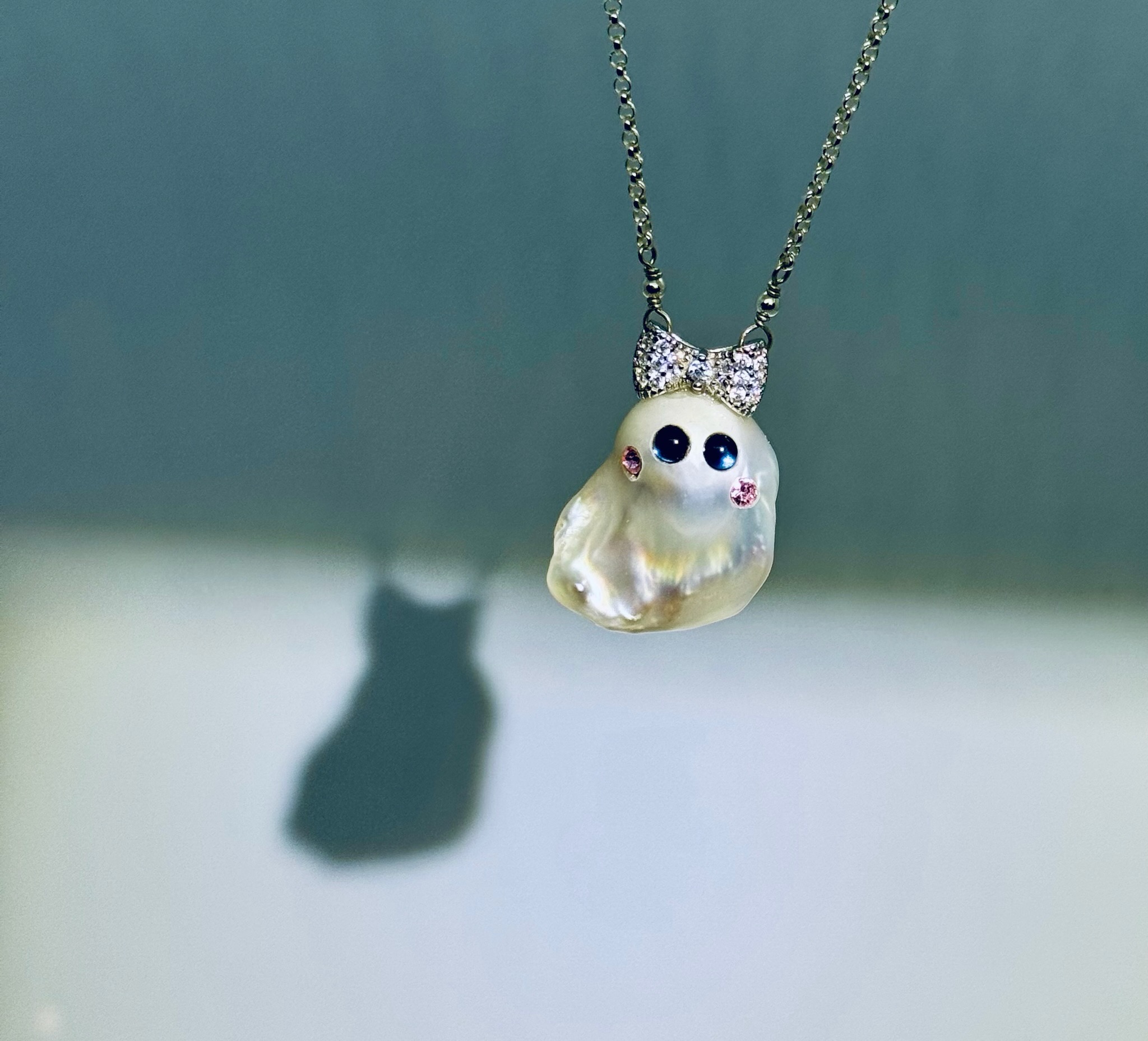 Cute Ghost Pearl Pendant Necklace