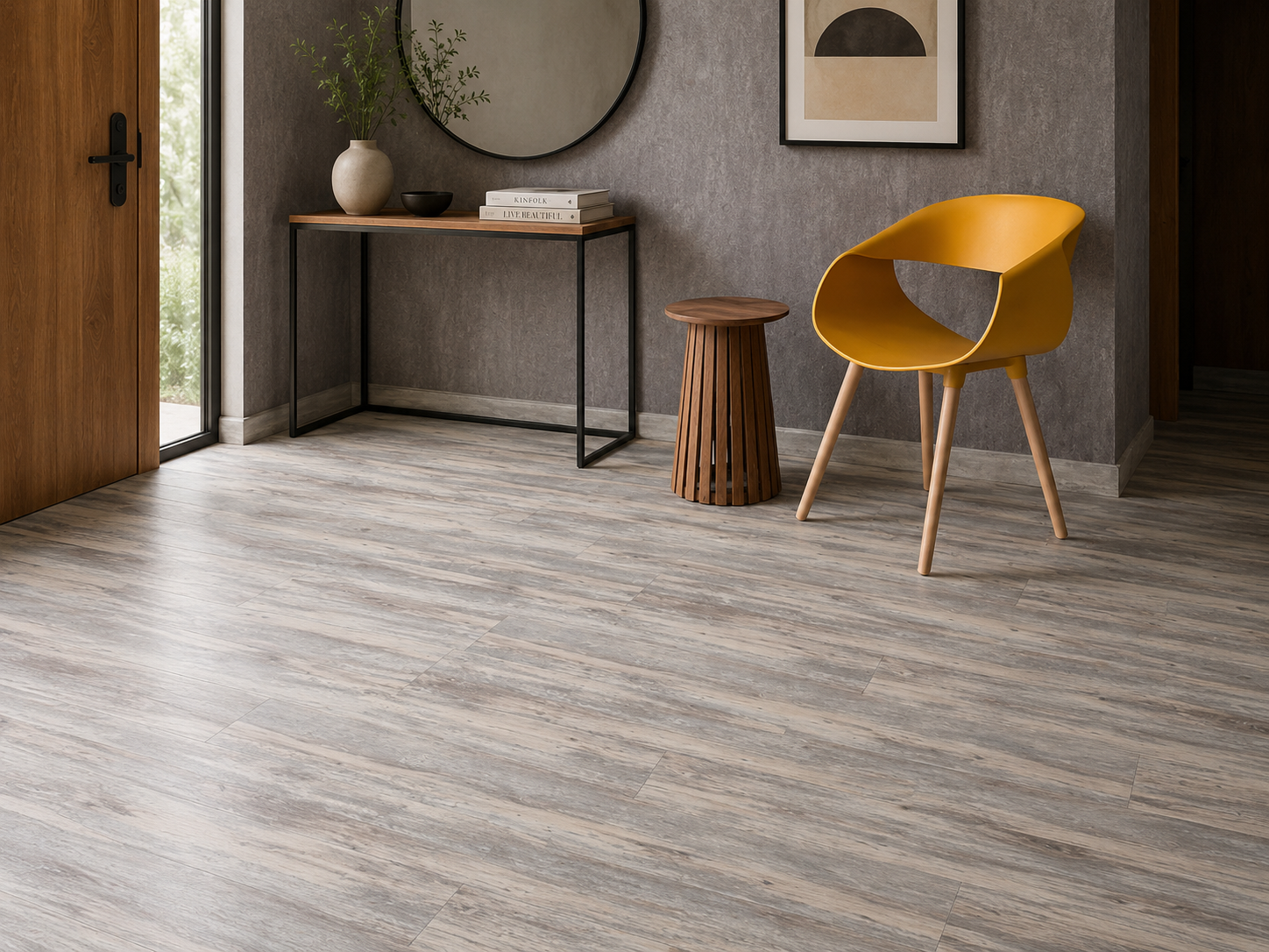 PISO SPC VINTAGE 18,2cm X 1,22m , 5mm de grosor, hule IXPE de 1mm incluido, capa de desgaste ,5mm, no requiere pegamento