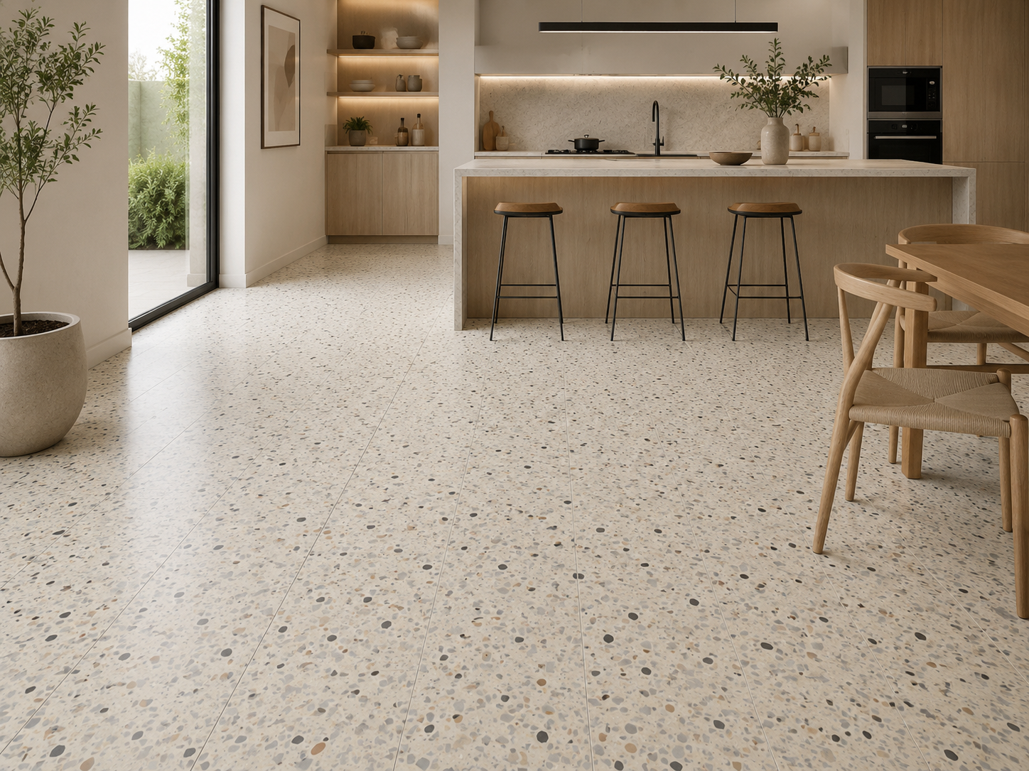 PISO SPC MOSAICO, 18,2cm X 1,22m , 5mm de grosor, hule IXPE de 1mm incluido, capa de desgaste ,5mm, no requiere pegamento