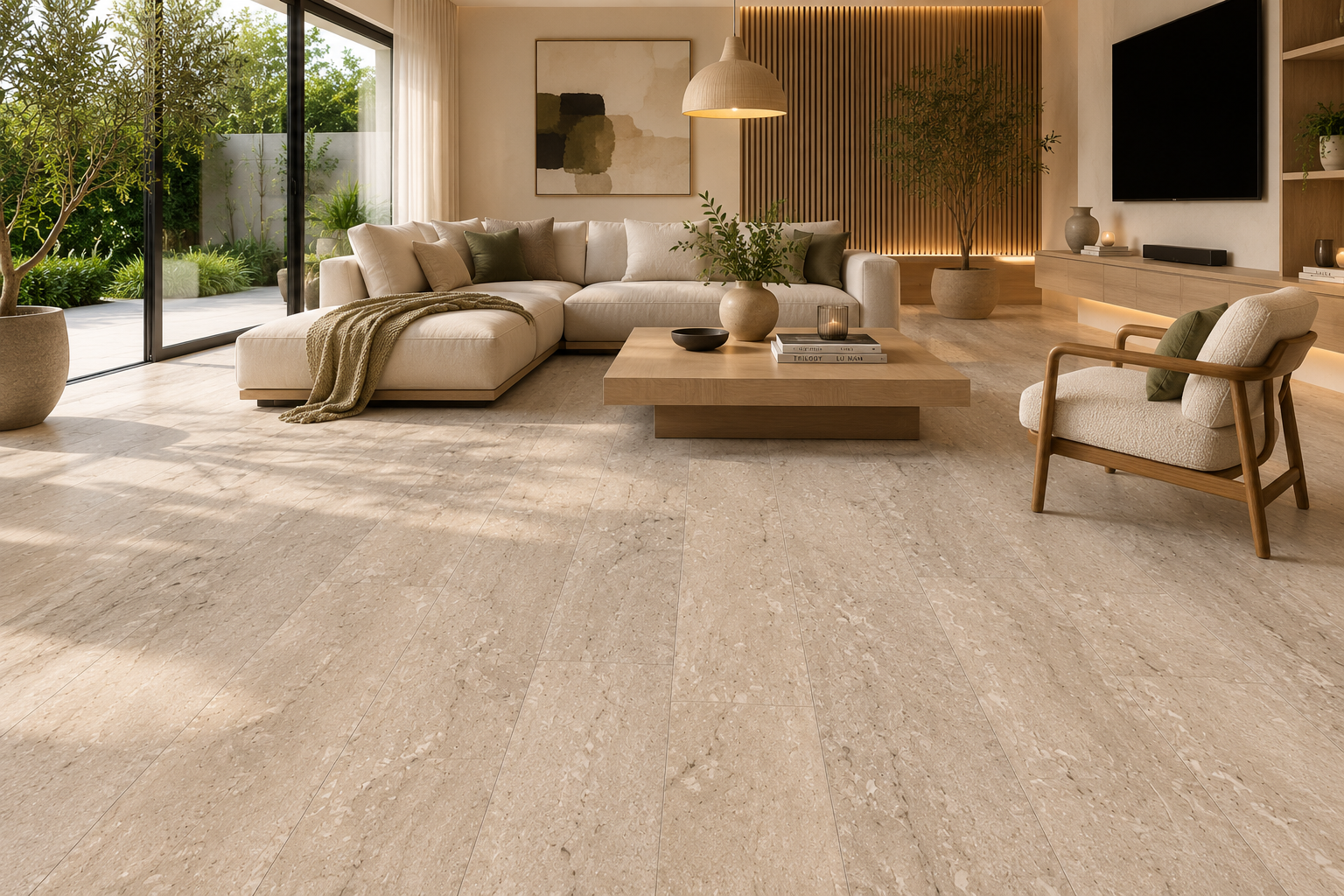 PISO SPC CREMA, 18,2cm X 1,22m , 5mm de grosor, hule IXPE de 1mm incluido, capa de desgaste ,5mm, no requiere pegamento