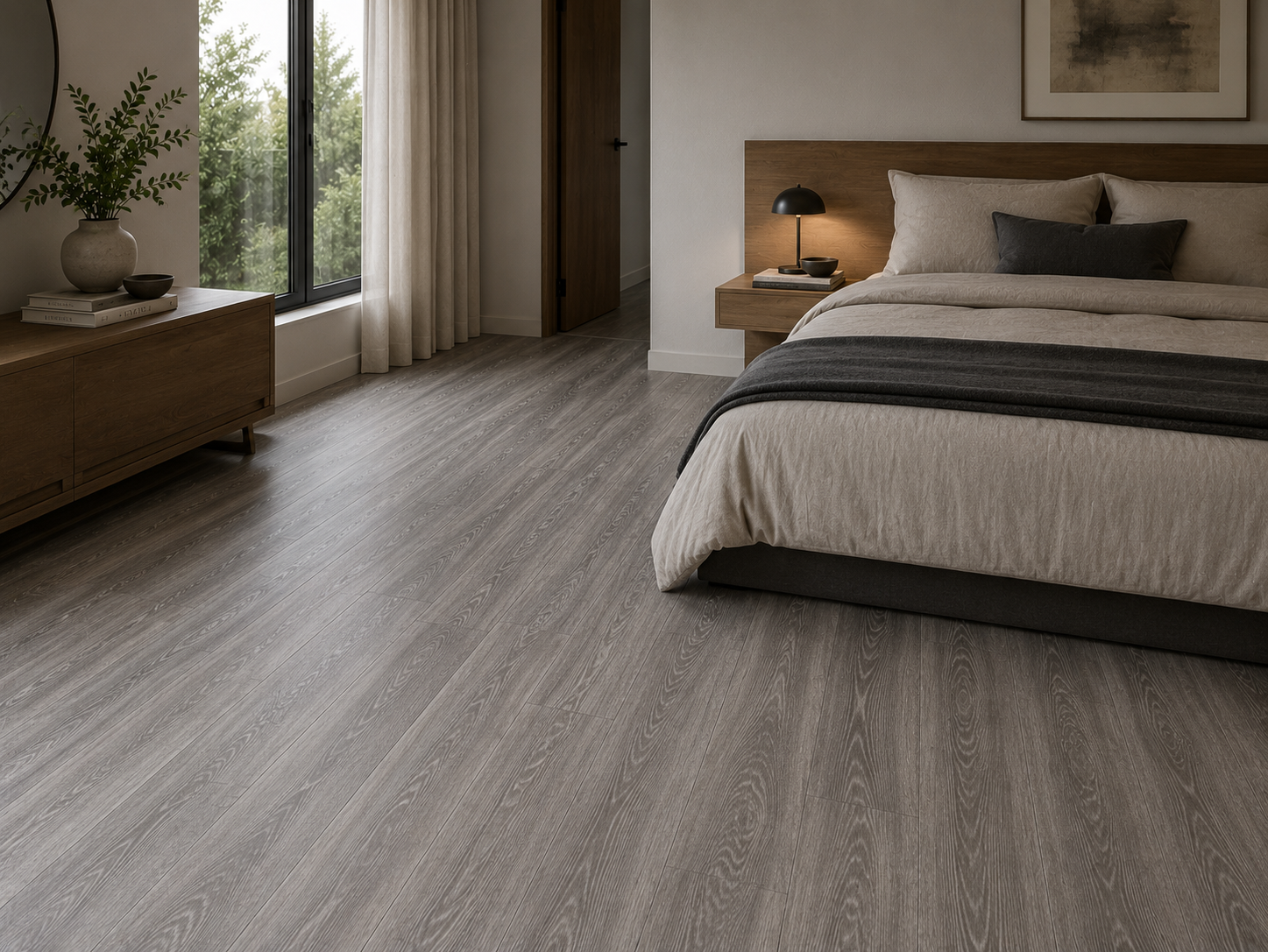 PISO SPC CAOBA, 18,2cm X 1,22m , 5mm de grosor, hule IXPE de 1mm incluido, capa de desgaste ,5mm, no requiere pegamento