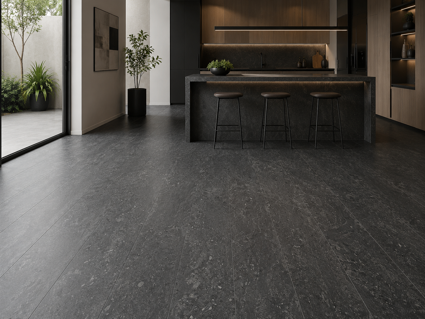 PISO SPC MAGMA, 18,2cm X 1,22m , 5mm de grosor, hule IXPE de 1mm incluido, capa de desgaste ,5mm, no requiere pegamento