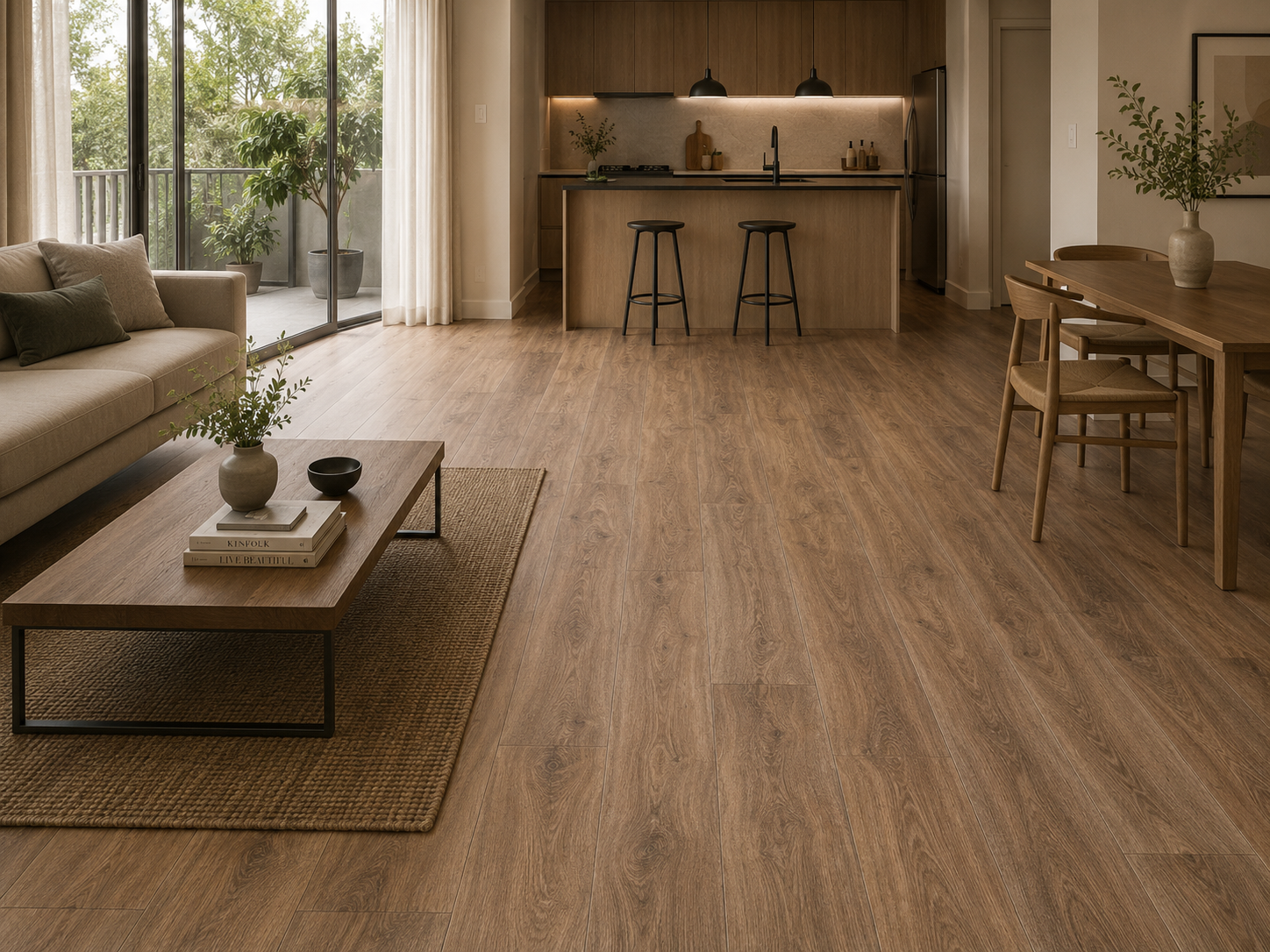 PISO SPC CEREZO, 18,2cm X 1,22m , 5mm de grosor, hule IXPE de 1mm incluido, capa de desgaste ,5mm, no requiere pegamento
