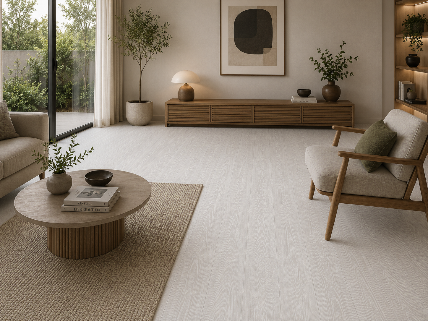 PISO SPC NÁCAR, 18,2cm X 1,22m , 5mm de grosor, hule IXPE de 1mm incluido, capa de desgaste ,5mm, no requiere pegamento