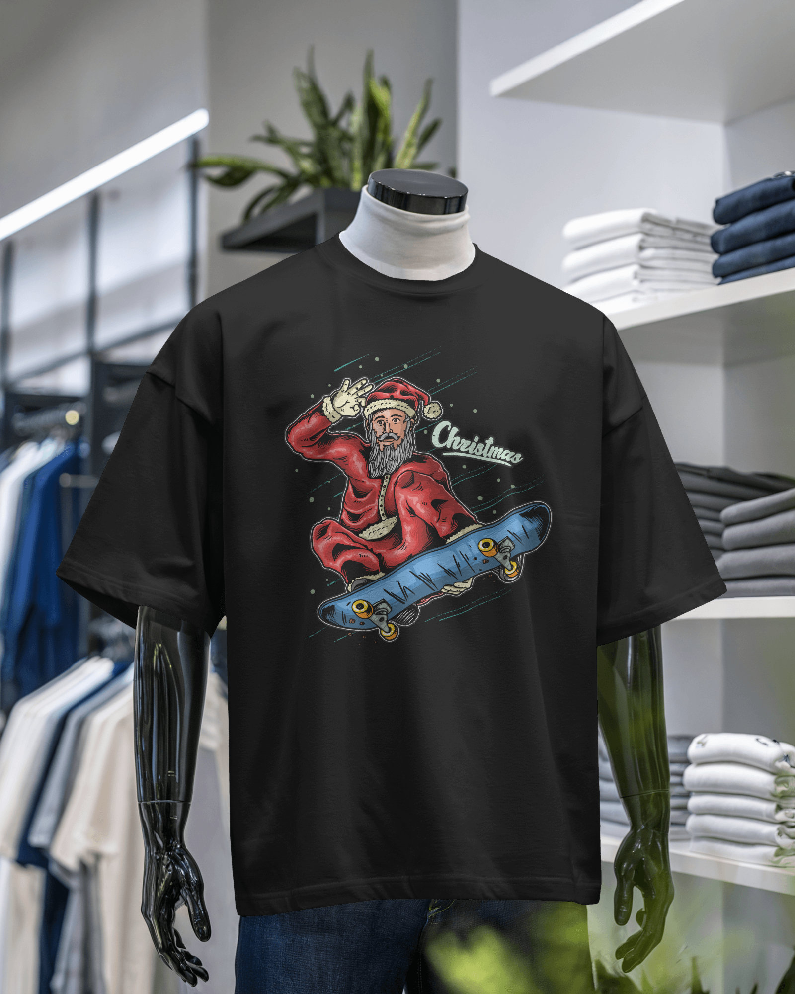 Santa Skateboard Christmas T-Shirt
