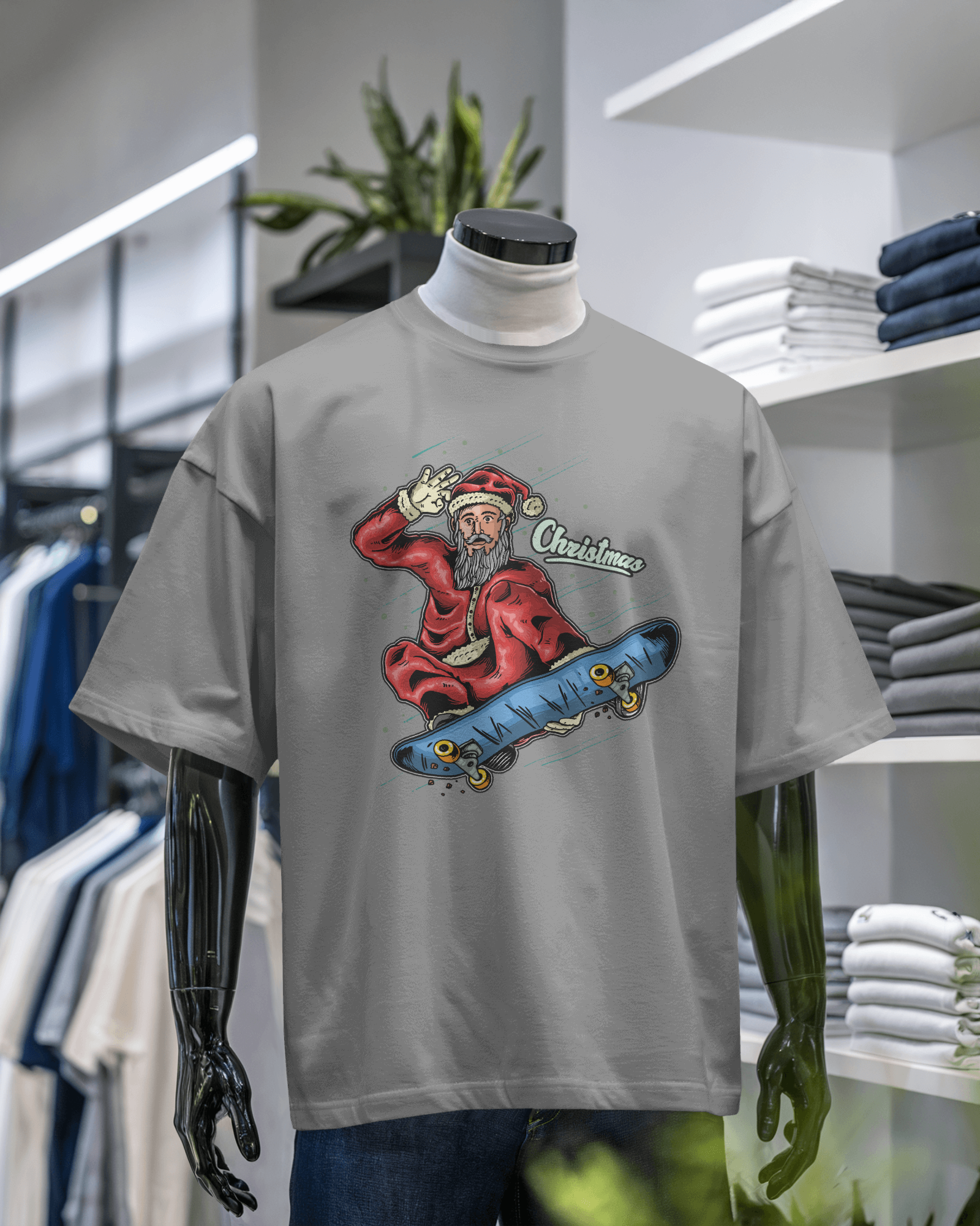 Santa Skateboard Christmas T-Shirt