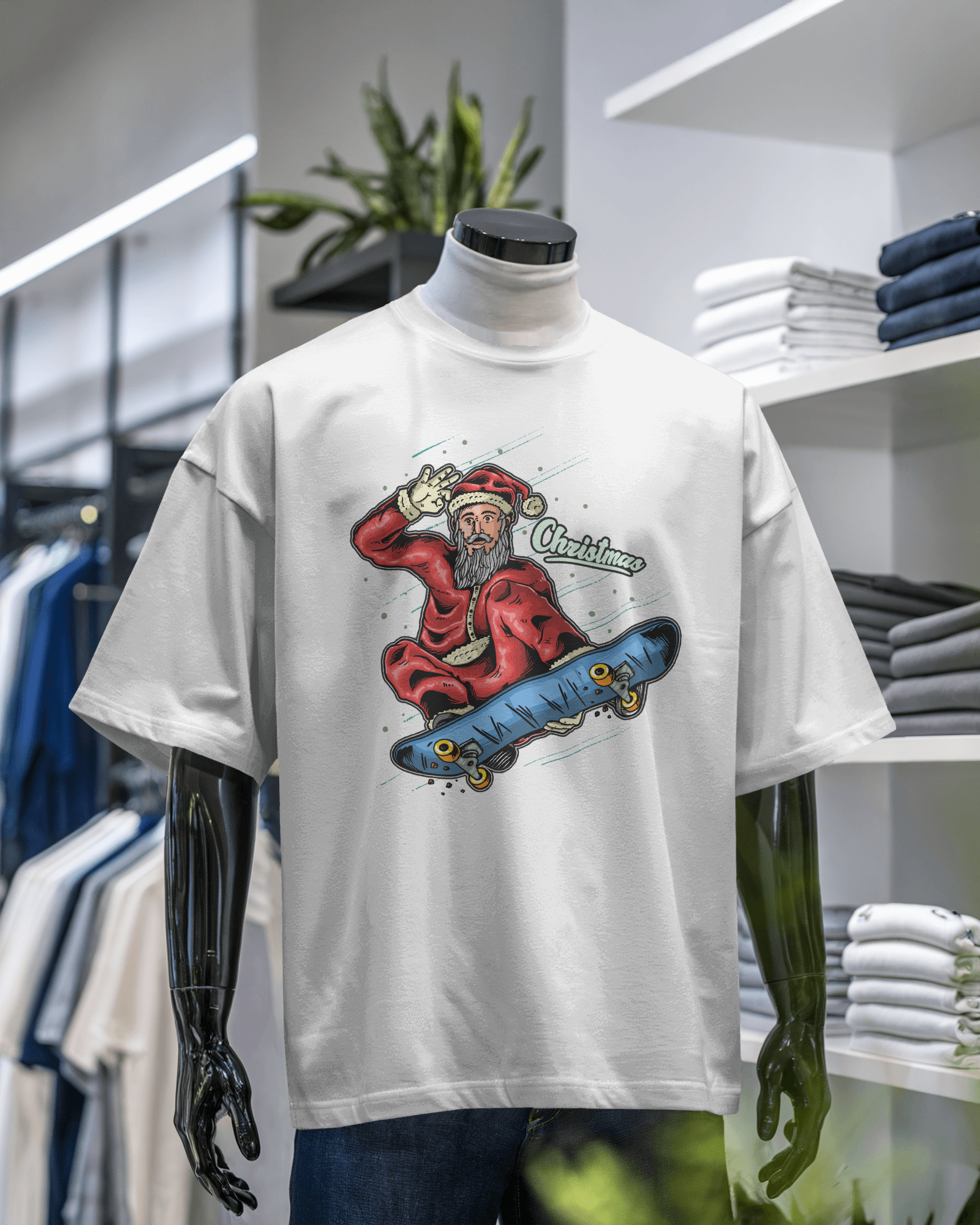 Santa Skateboard Christmas T-Shirt