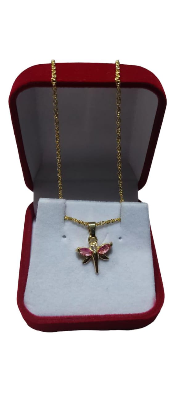 Colgante de libélula roja dorado
