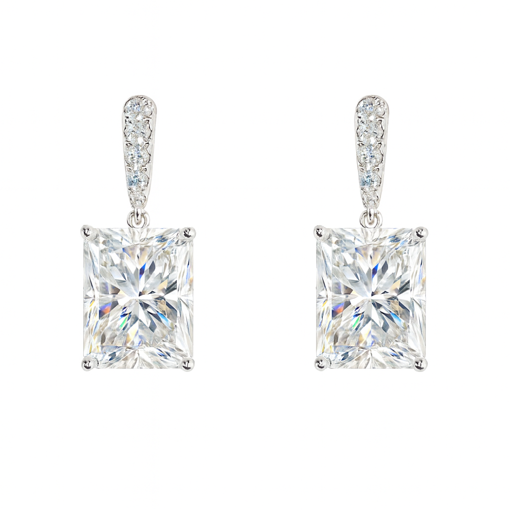 Radiant Elegance · 4ct Radiant Cut 4-Prong Halo Earrings | Z-HL-E5242-1