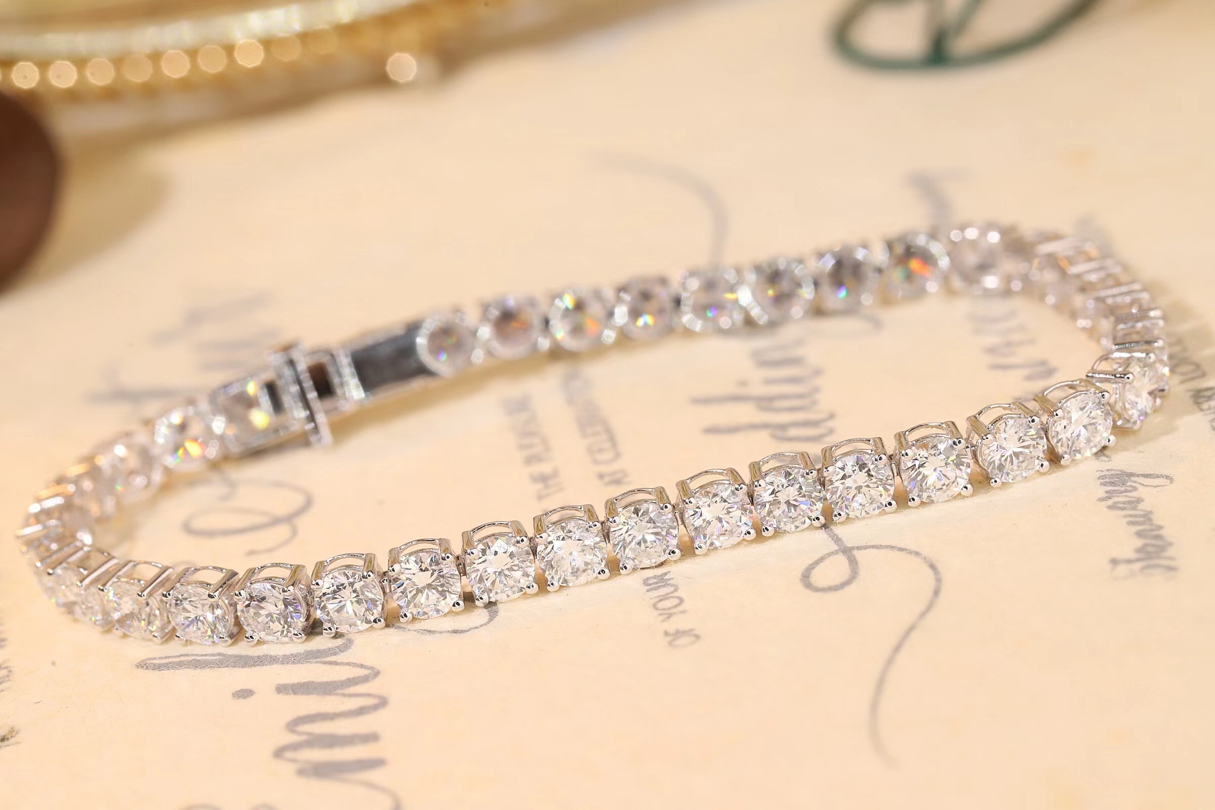 10k gold inlaid cvd artificially cultivated diamond 10ct four-claw bracelet