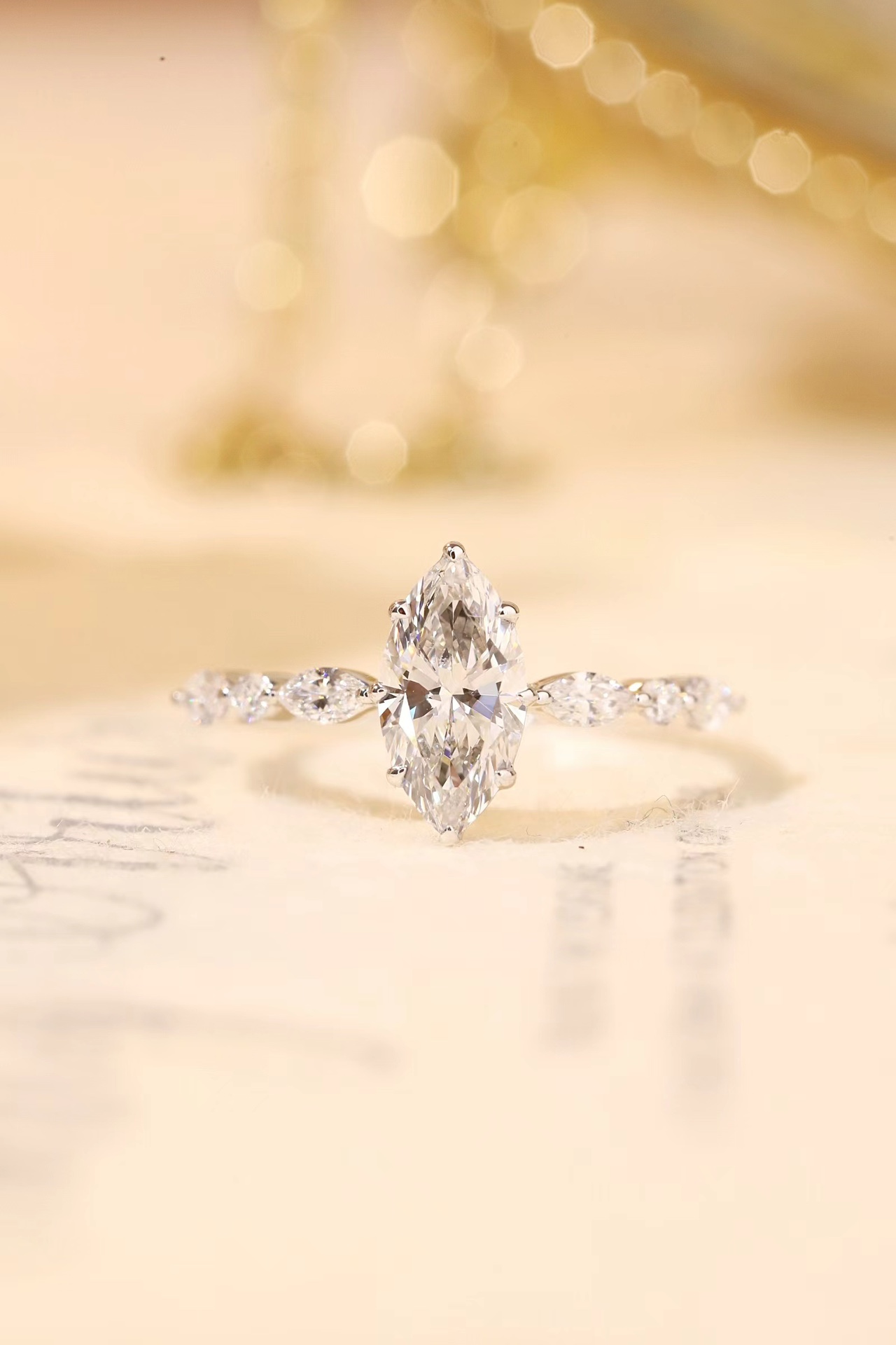 Marquise Sparkle · 1ct Lab Grown Marquise Cut Diamond Ring with Accent Stones | R-5278-1