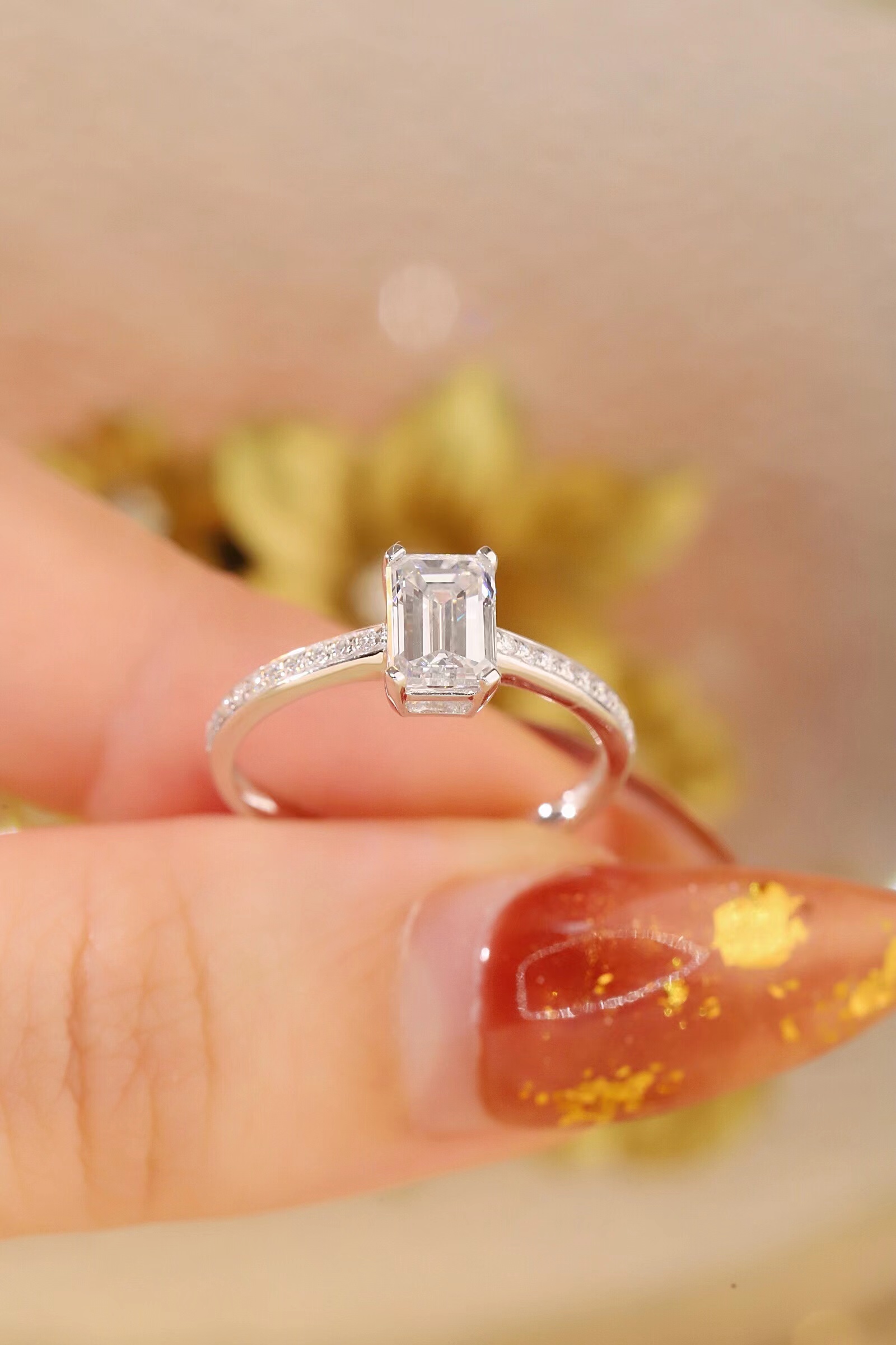 1.10ct emerald cutting artificial cultivation diamond cvd ring 10k gold making HL-R5229